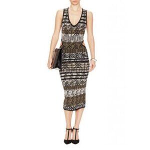 Ronny Kobo Jacquard Print Cut-Out Midi Bodycon Dress